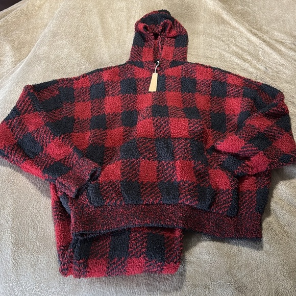Skims Set  NWT Cozy Brick Buffalo Check Textured Hoodie & Jogger Set - Picture 9 of 16